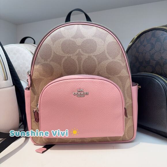 NWT Coach Court Backpack In Maxi Signature Canvas CCK72 Tan/Dusty Pink - Picture 2 of 6